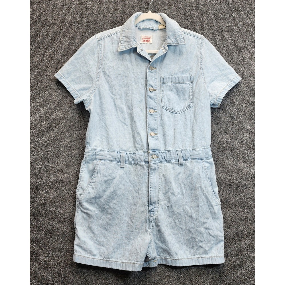 Levi's Women's Utility Denim Button Front Short Sleeve Romper Playsuit L Cotton - Picture 11 of 11